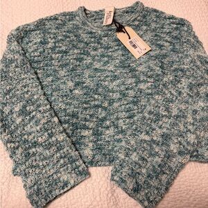 KNITT MAKERS Teal Marled Crewneck Sweater